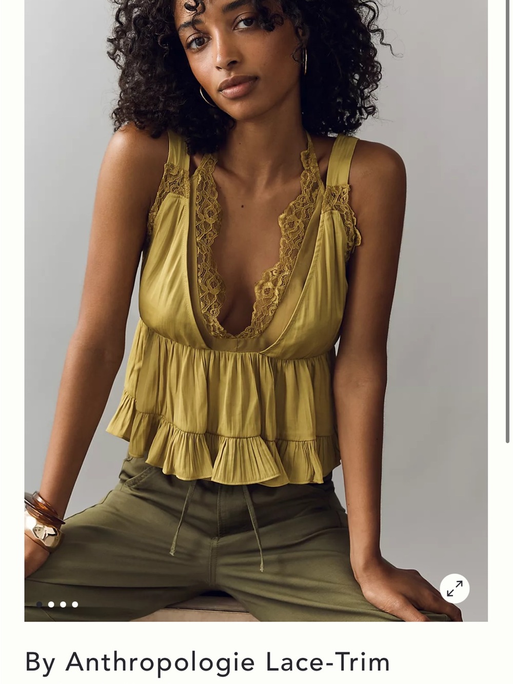 Anthropologie Olive Lace-Trim Tiered Ruffle Camisole